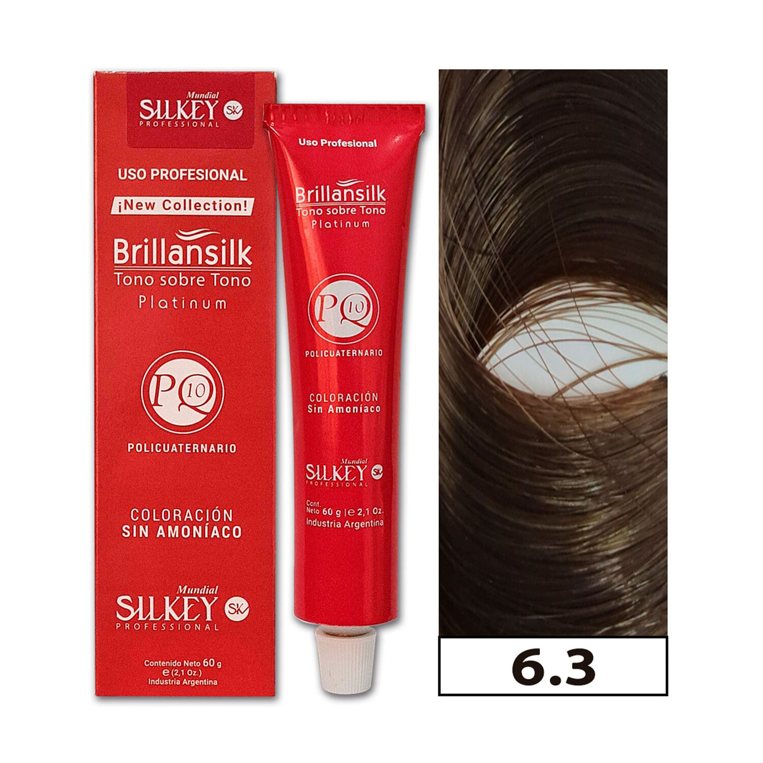 Brillansilk - Tintura Tono Sobre Tono Sin Amon&iacute;aco Silkey 60g + Oxidante - 6.3 Rubio Oscuro Dorado image number 0.0
