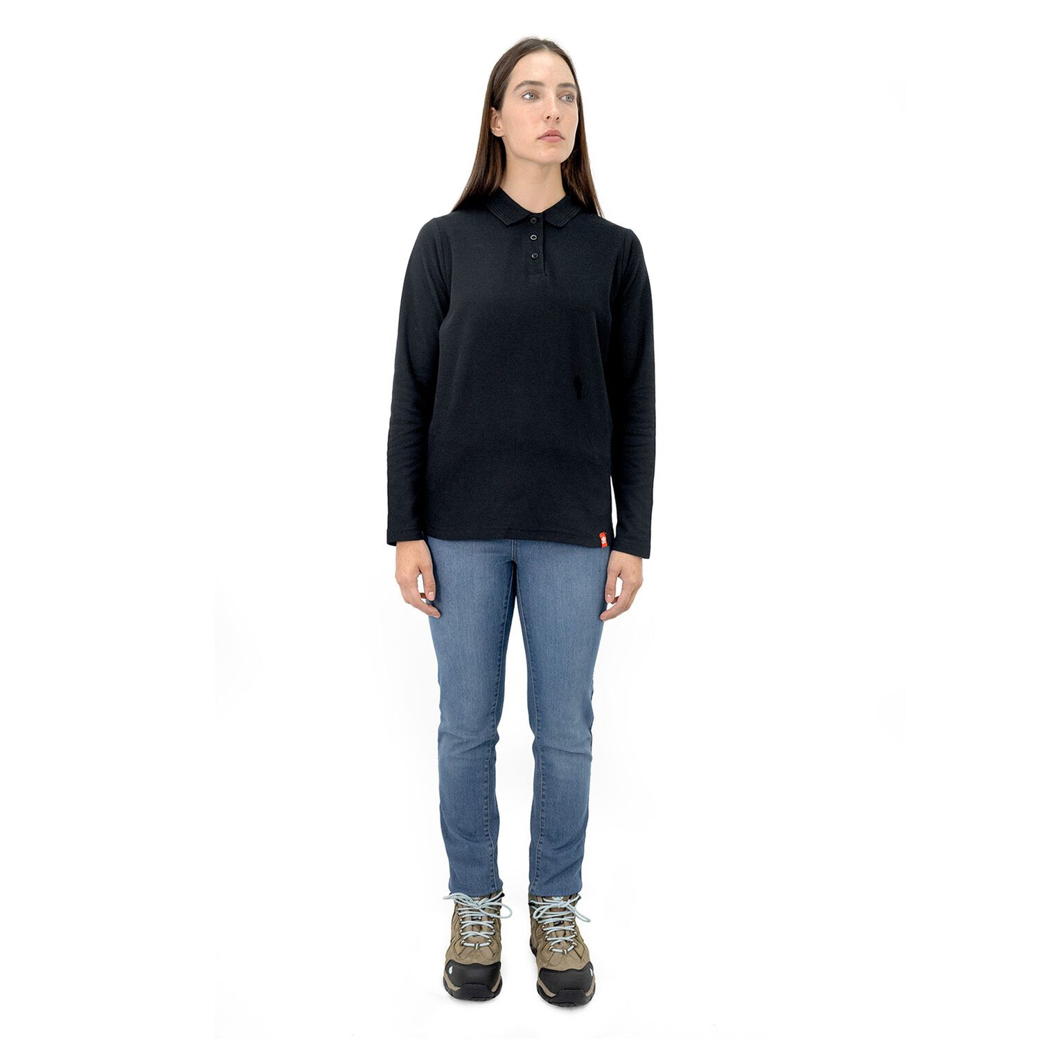 Polera Pique Quebec Manga Larga Negro Mujer image number 2.0