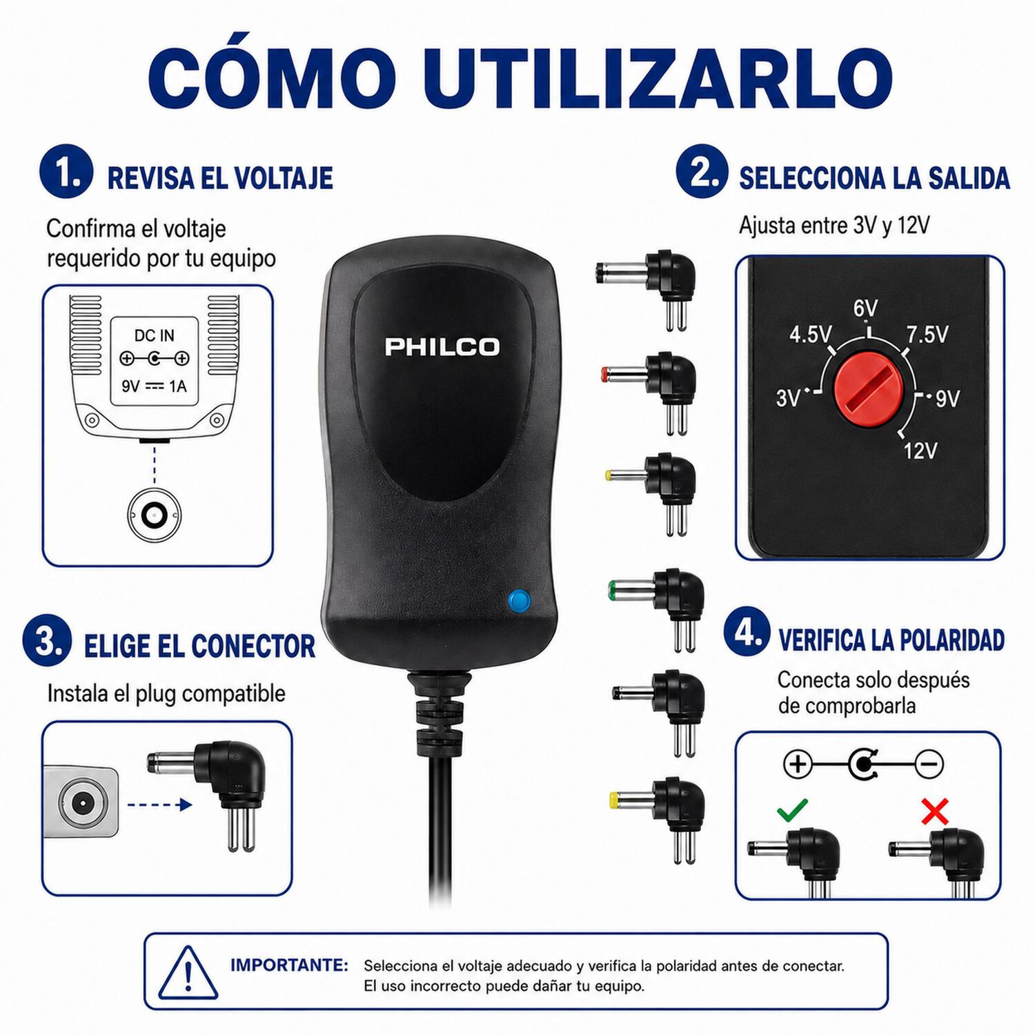 Transformador 12v Regulables 1.2a / 15w + 6 Plug Universales image number 2.0