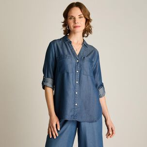 Blusa Lyocell Manga Larga Roll Up Cuello Camisero Mujer Lorenzo Di Pontti