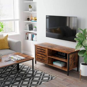 Rack Tv Rustik 110 Cm Madera Oscura Walnut Mdf Y Metal