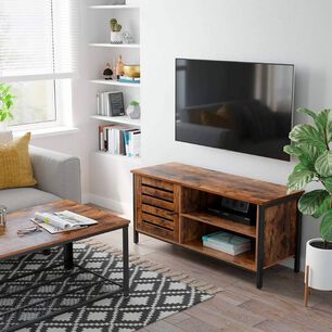 Rack Tv Rustik 110 Cm Madera Oscura Walnut Mdf Y Metal