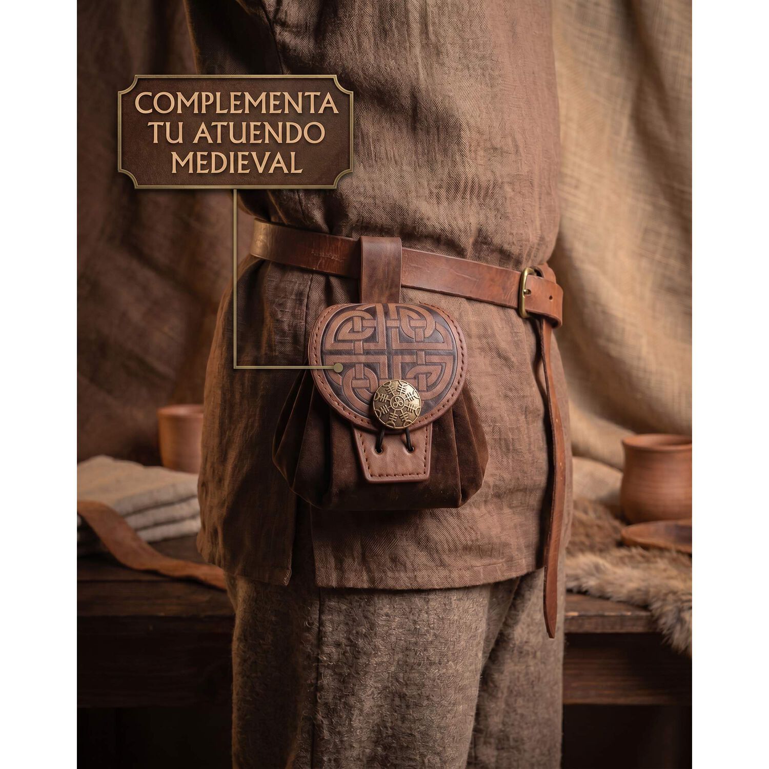 Bolso Medieval Para Cintur&oacute;n Con Broche N&oacute;rdico Vikingo image number 2.0