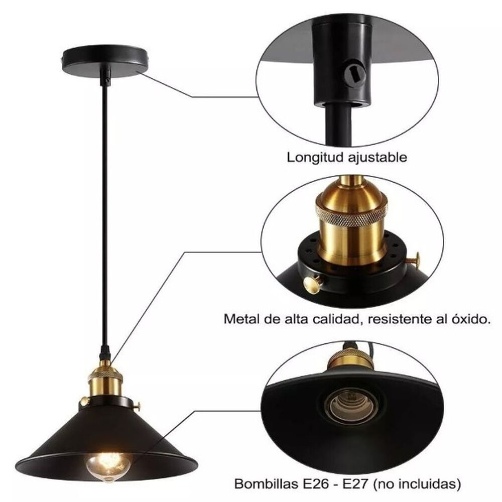Pack X 3 Lampara Techo Colgante 22cm Metal Vintage Excelente Color Negro image number 3.0