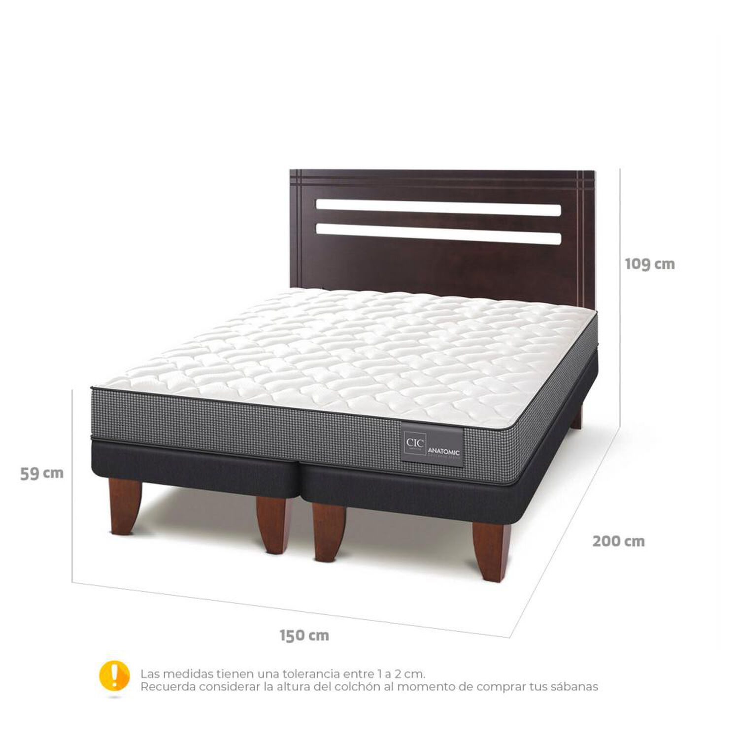 Cama Europea Cic Anatomic / 2 Plazas / Base Dividida + Respaldo image number 3.0