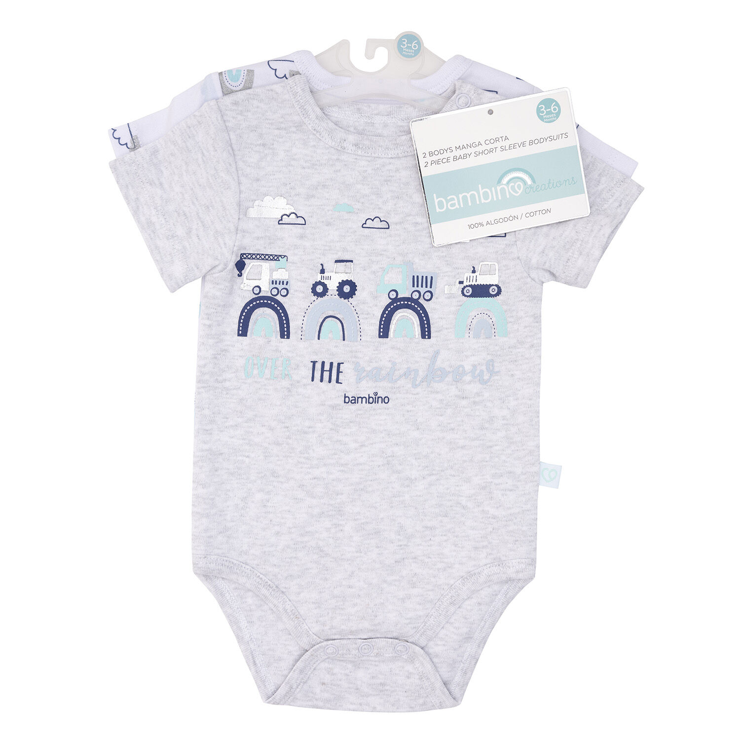 Set 2 Bodys Manga Corta Gris Transportes Ni&ntilde;o 12-18 Meses image number 0.0