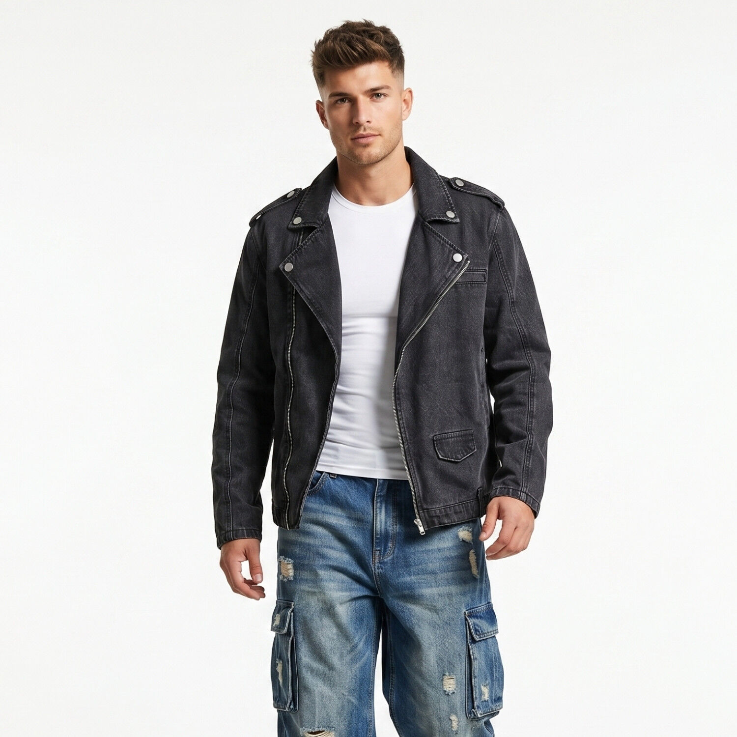 Chaqueta Mezclilla Denim Aviadora Hombre Klhoe image number 0.0