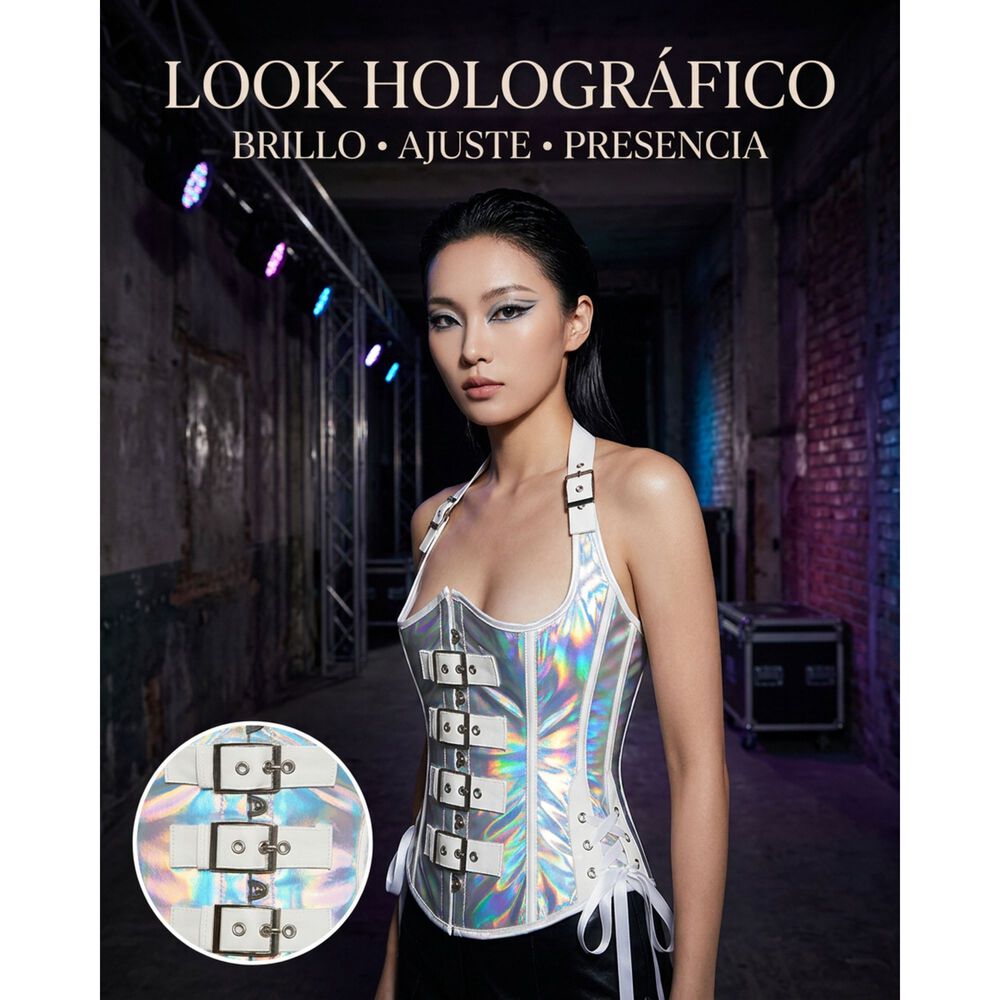 Corset Hologr&aacute;fico K Pop Para Danza Y Fiesta Mujer image number 9.0