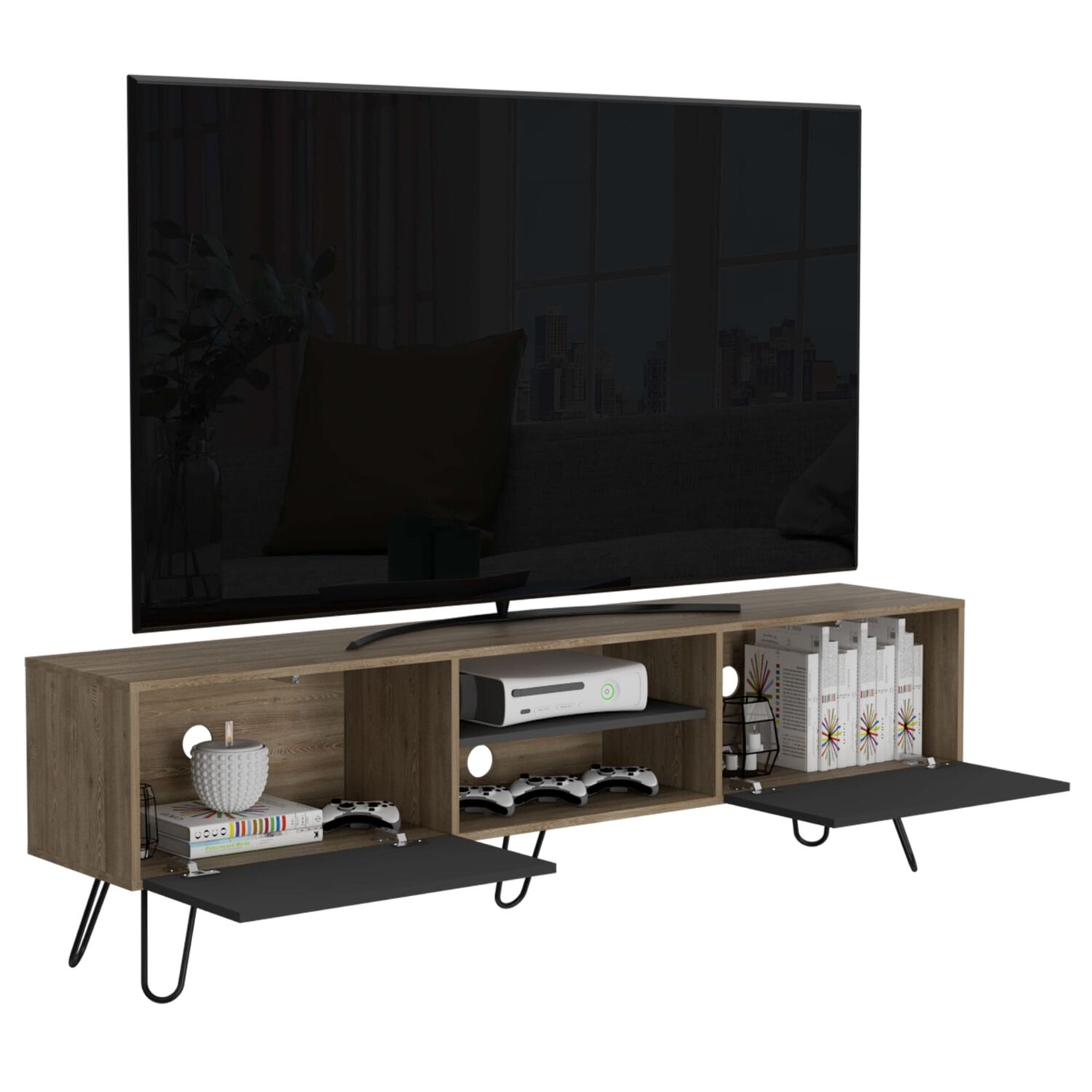 Rack Tv 80" 2 Puertas Fm-007c Caf&eacute; Claro Y Plomo image number 2.0