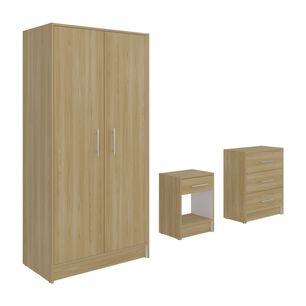 Set Dormitorio Closet 2 Puertas + Velador + Comoda Fm Caf&eacute; Claro