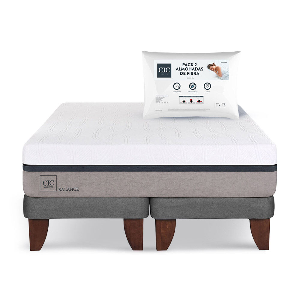Cama Europea Cic Balance / 2 Plazas / Base Dividida + Pack de Almohadas Cic Fibra 50x70 Cm / 2 Unidades image number 0.0