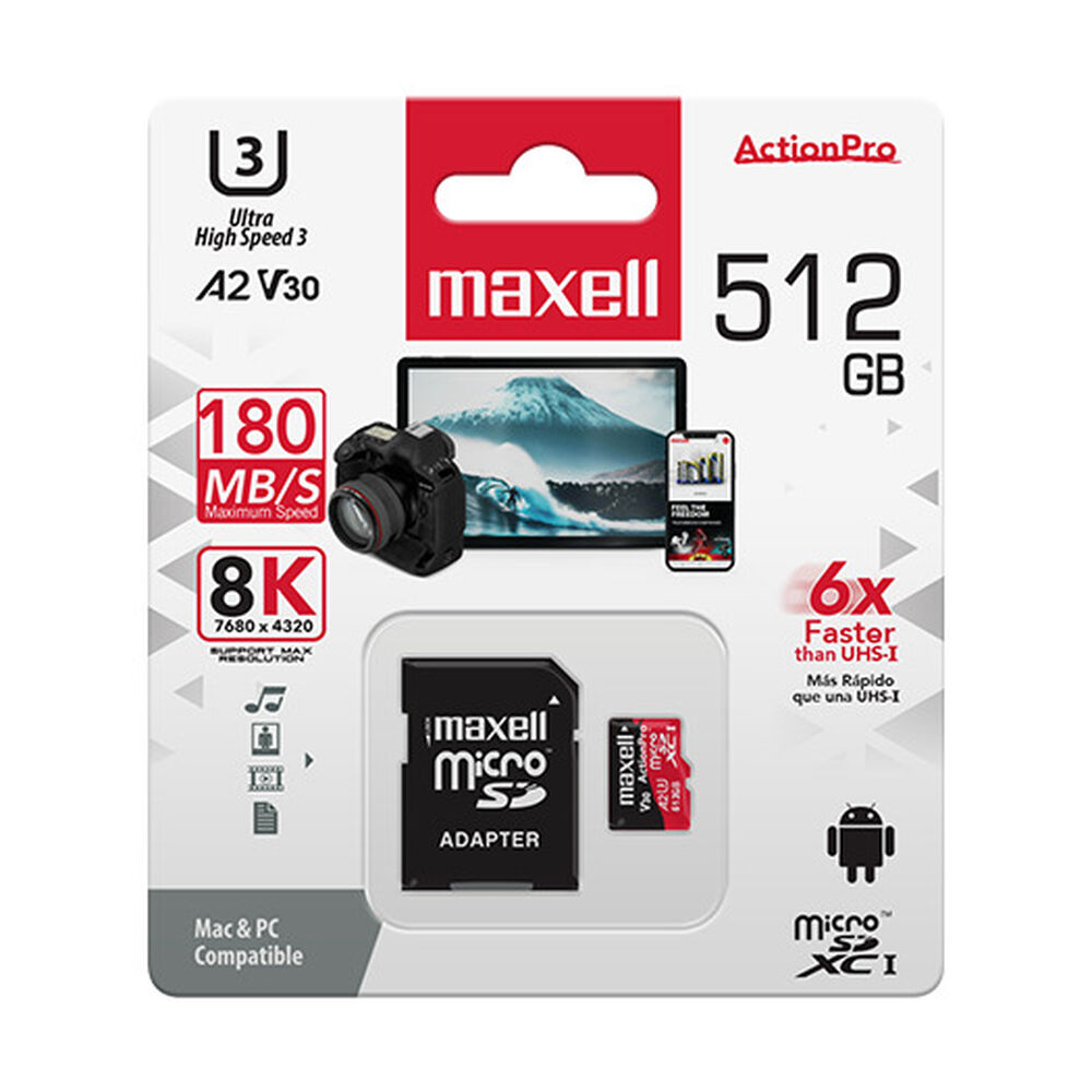 Tarjeta Microsd Maxell 512gb Uh-3 8k A2 180mb/s image number 1.0