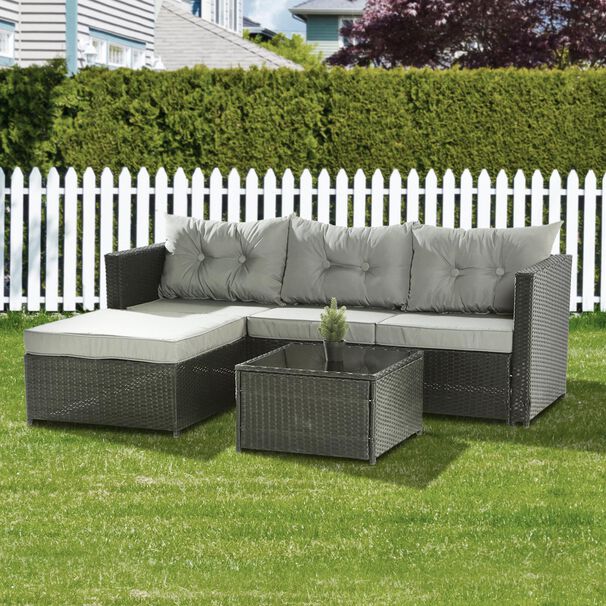 Seccional Intercambiable 3 Cuerpos Terraza Sofa + Mesa Gris