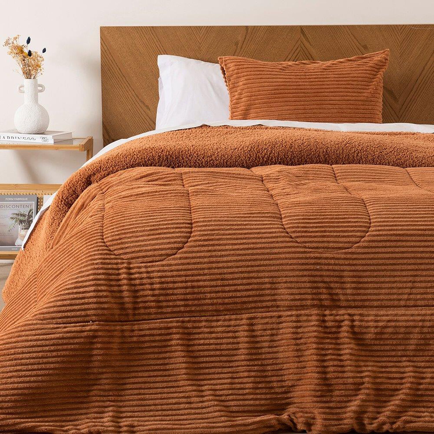 Plumon Corduroy Coral Sherpa 1.5 Plazas Terra image number 0.0