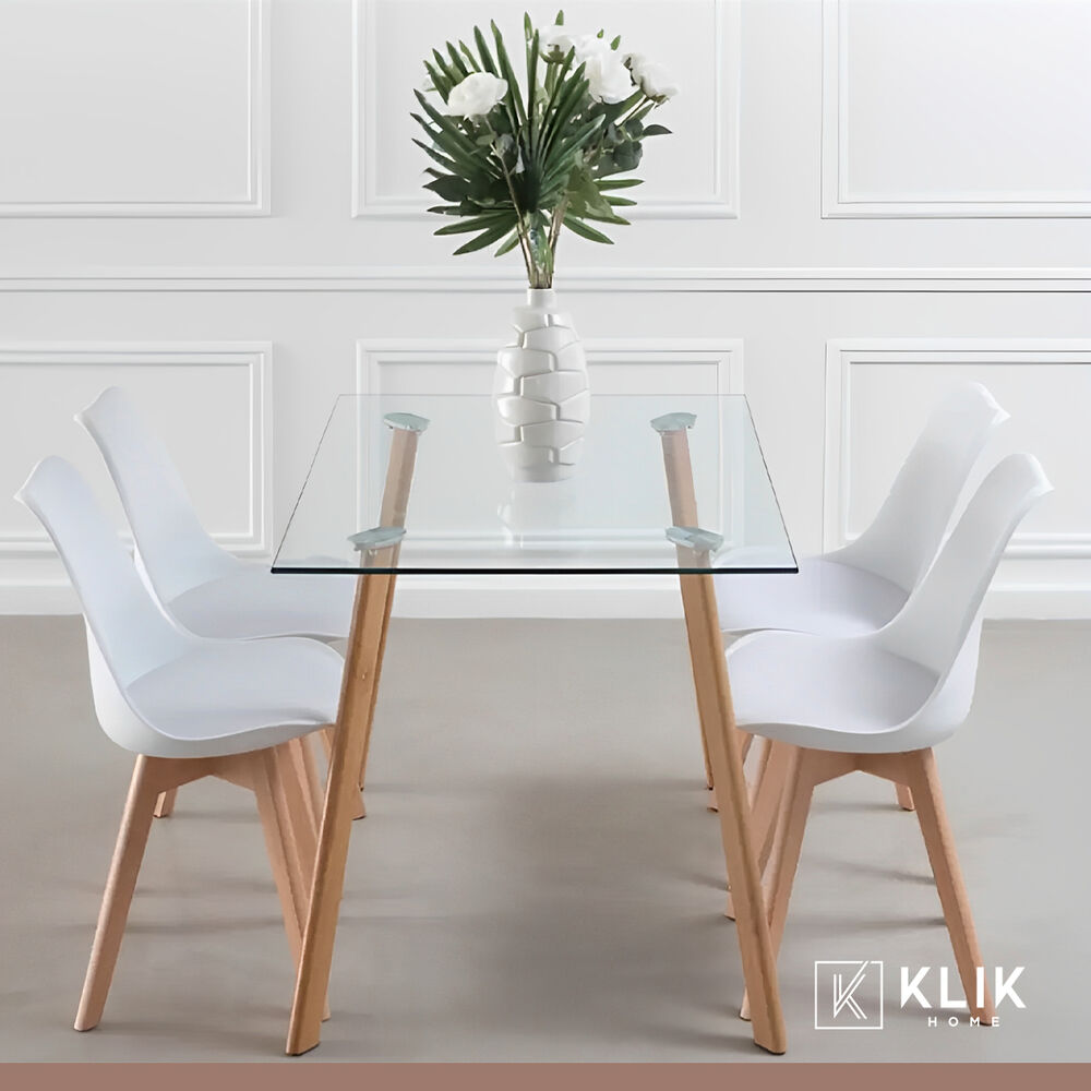 Comedor Mesa De Vidrio Nórdica 140x90 Cm + 4 Sillas Tulip Blancas image number 7.0