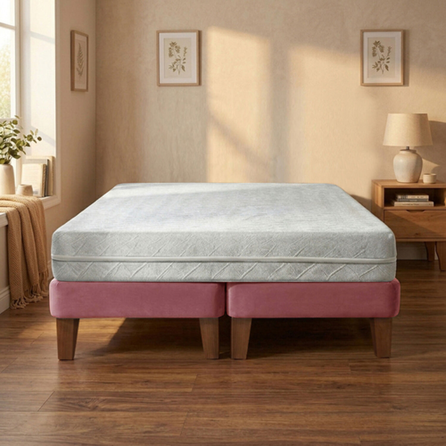 Cama Europea Zen Best 2 Plazas 190 Cm Colchon Espuma Con Funda Velvet Palo Rosa image number 0.0
