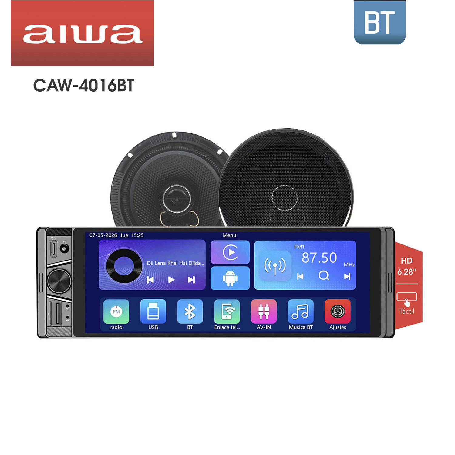 Combo Radio Bluetooth 1 Din + Parlante Auto Aiwa Caw-4016bt image number 0.0