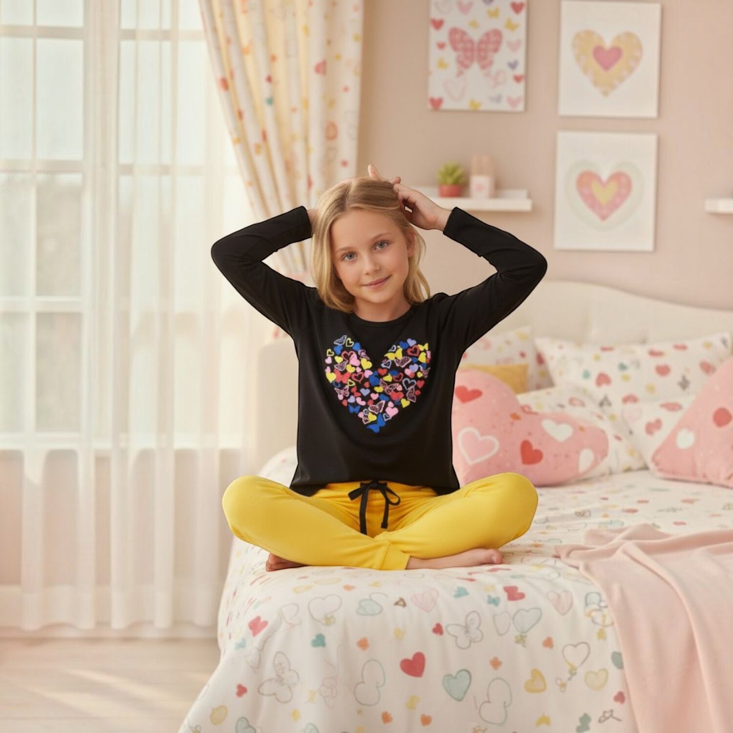 Pijama Ni&ntilde;a Estampado Coraz&oacute;n Mariposas image number 1.0