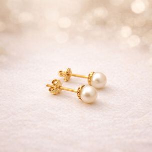 Aros Perla Cultivada Casquillo 3mm N1 Oro 18k Atornillados 0.70gr Mujer Ni&ntilde;a Elegantes