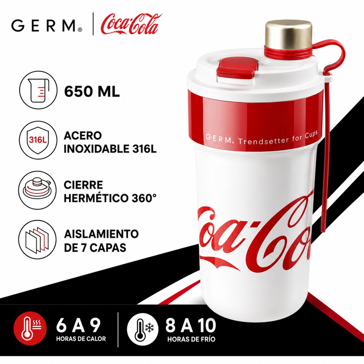 Vaso T&eacute;rmico Mug Germ Coca-cola Acero Inoxidable 650ml White image number 5.0