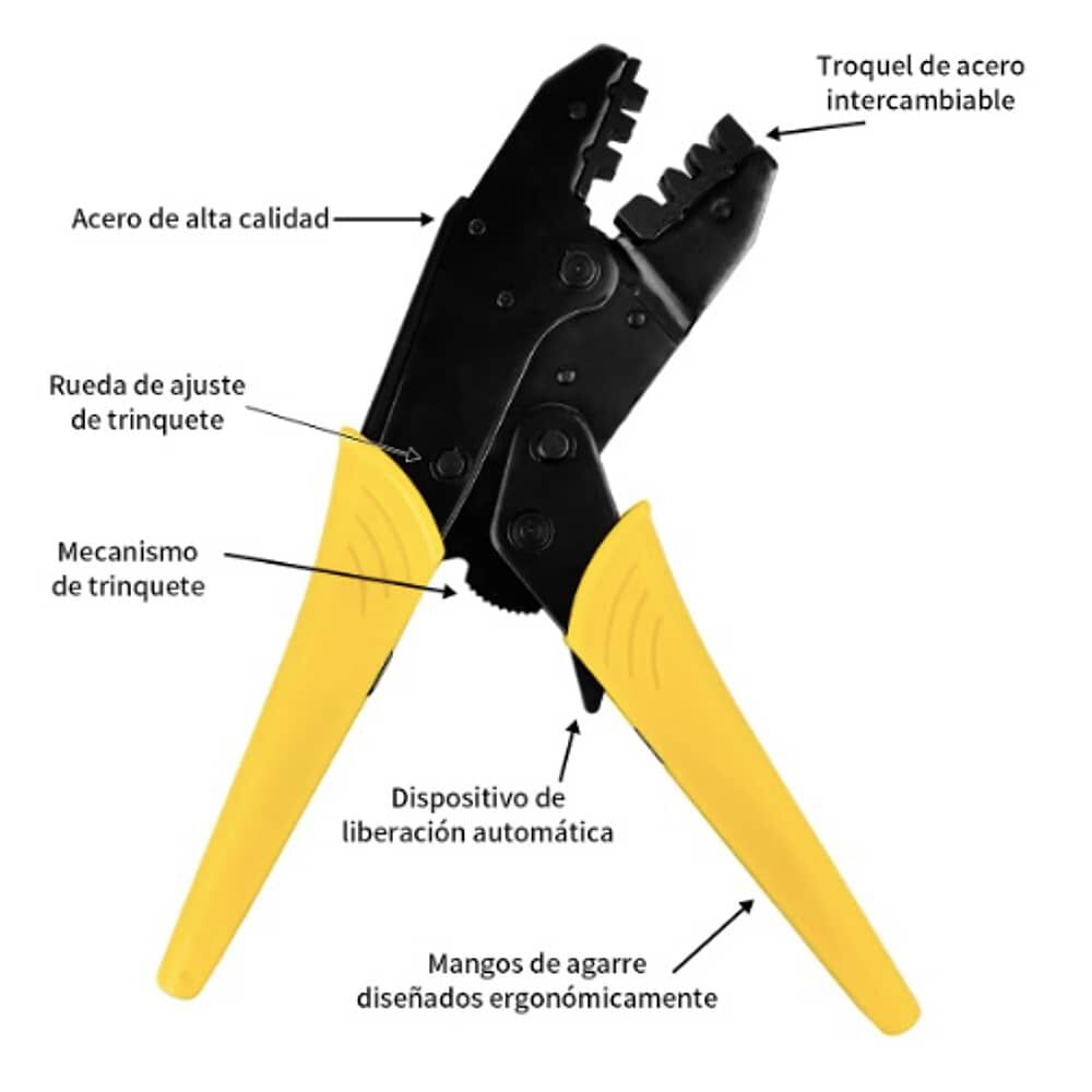 Alicate Crimpeadora Prensa Trinquete + 8 Cabezales image number 2.0