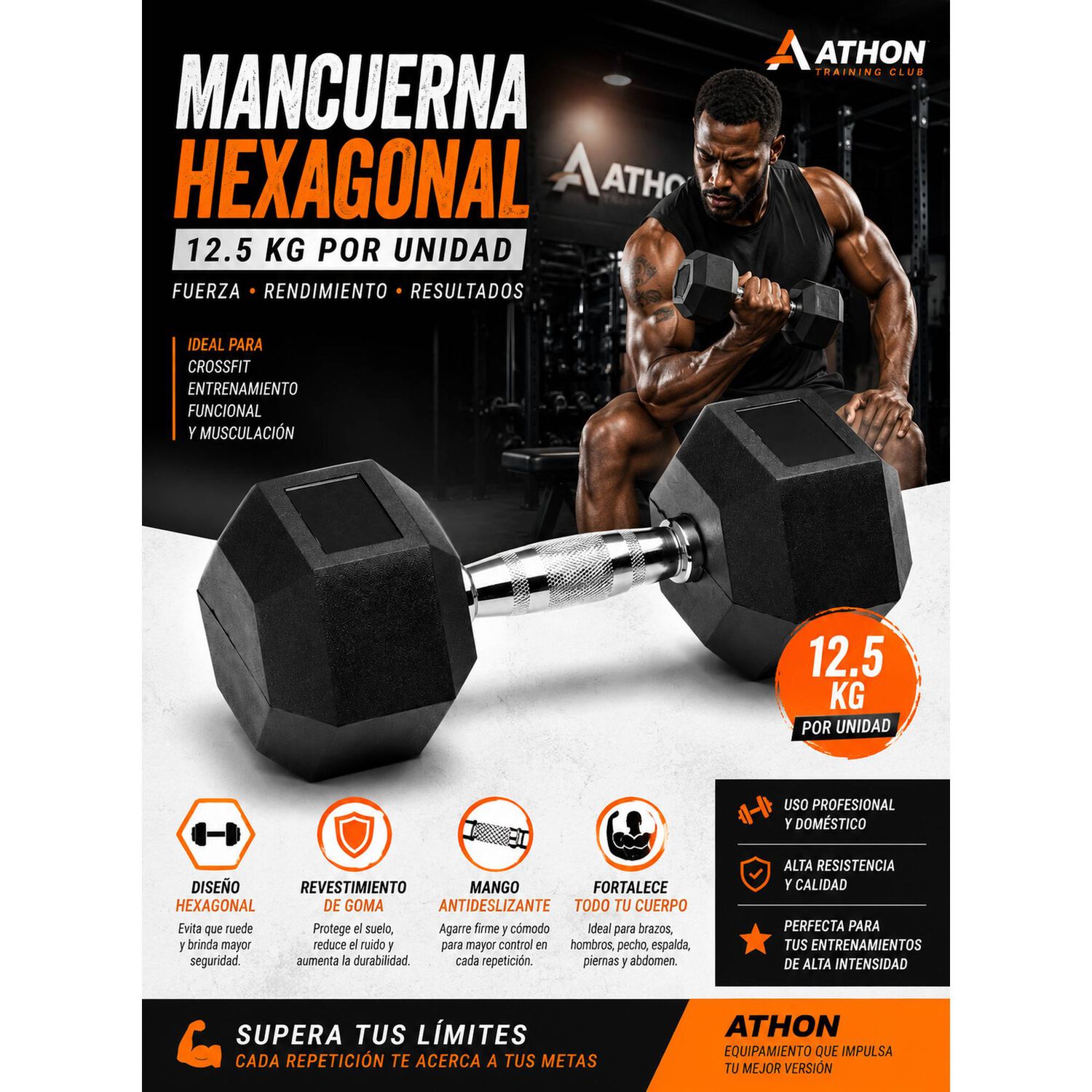 Mancuerna Hexagonal 12.5 Kg Por Unidad - Fitness Crossfit image number 5.0