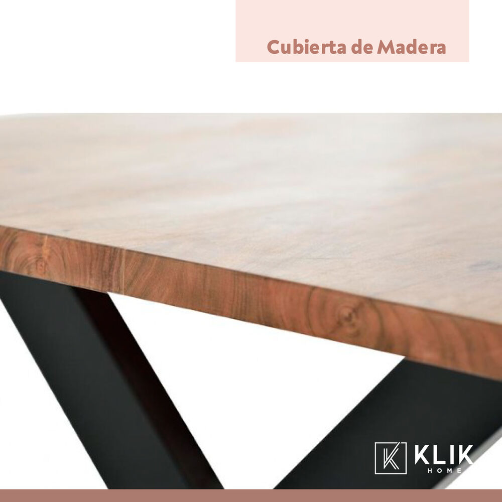 Comedor Color Madera Y Metal Cross 140x90 + 6 Sillas Tolix Con Asiento De Madera Oscura - Negras image number 6.0
