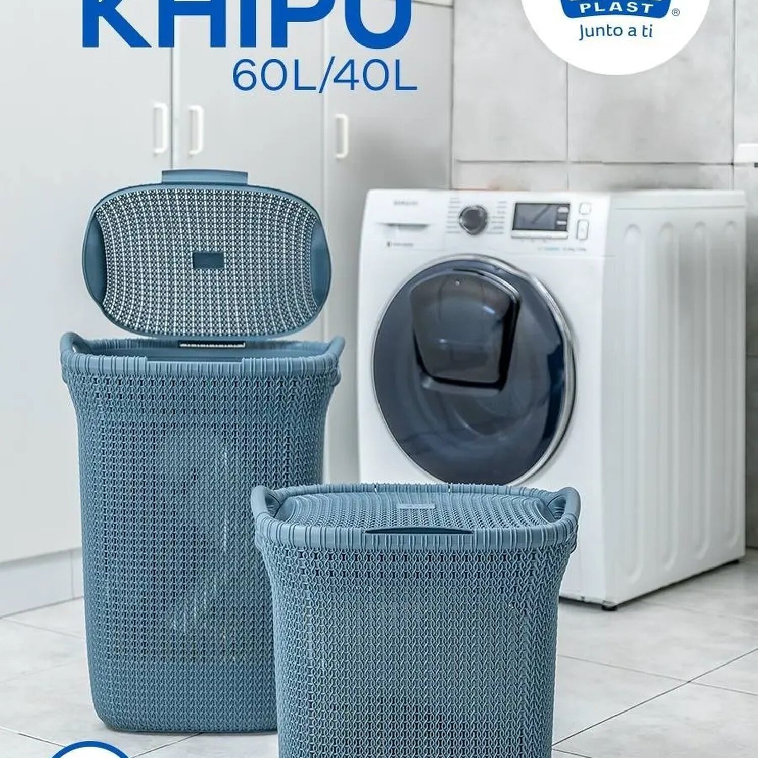 Cesto Canasto Para Ropa Khipu 60 Lts Con Tapa Color Azul Acero image number 3.0