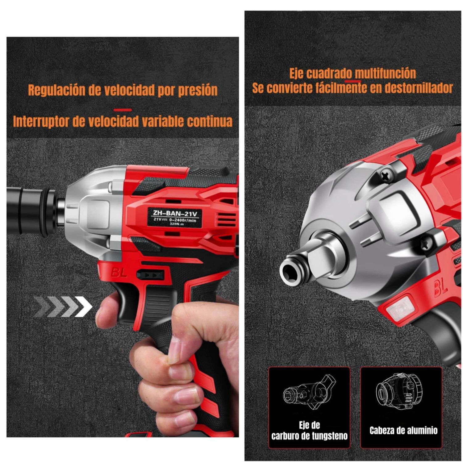 Kit Llave De Impacto Inal&aacute;mbrica Taladro Pistola 2 Bater&iacute;as image number 4.0