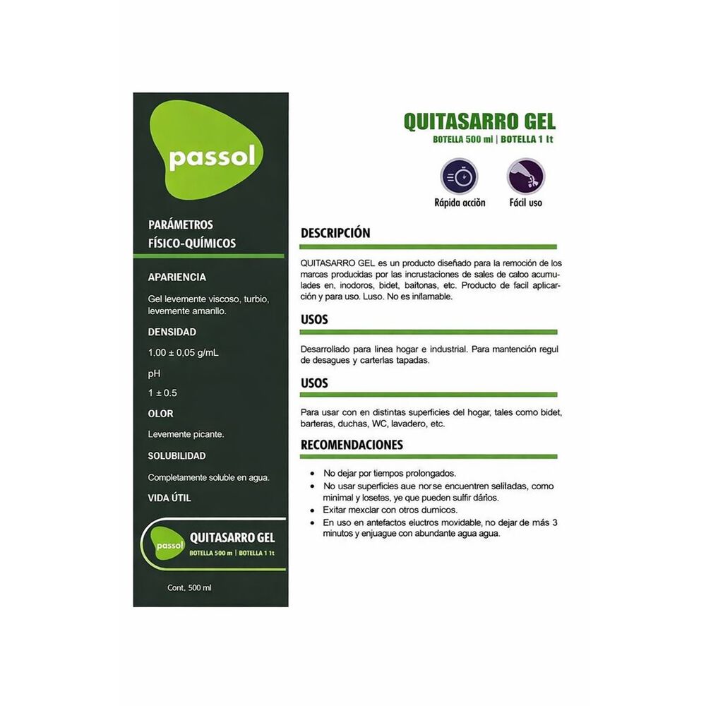 Quitasarro Gel Passol Ba&ntilde;o, Cocina Lavaderos, Grifer&iacute;a , Wc image number 2.0
