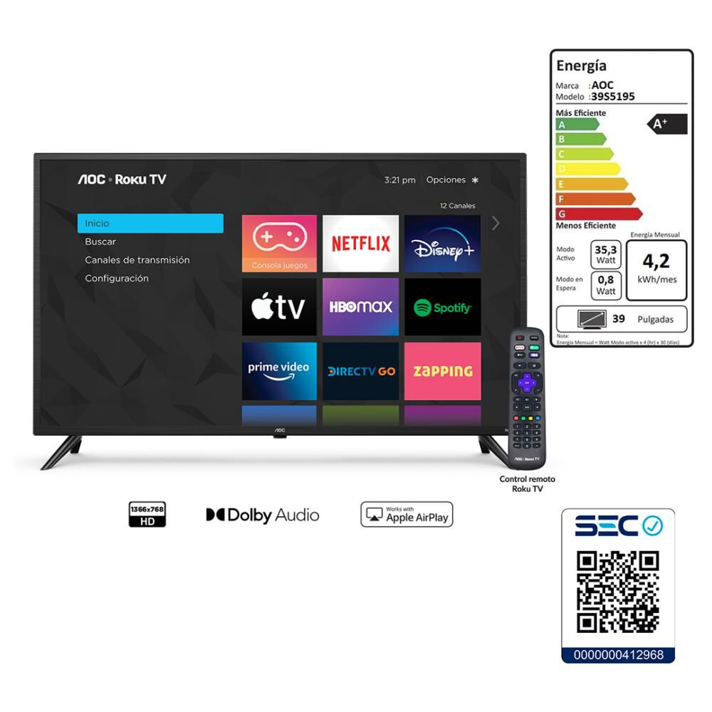 Led 39" AOC 39S5195 / HD / Smart TV image number 9.0