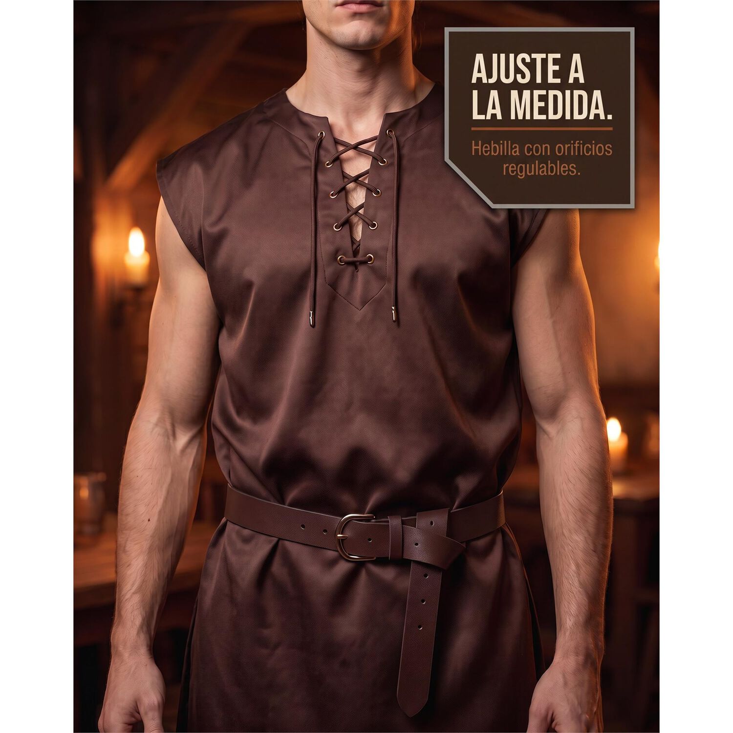 Traje Vestido T&uacute;nica Disfraz Medieval Celta Vikingo image number 57.0