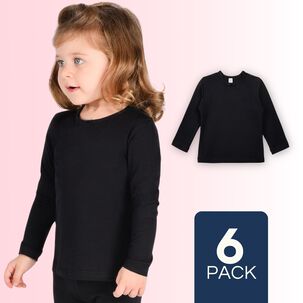 Pack 6 Camisetas Algod&oacute;n Manga Larga Polera Ni&ntilde;a Primera Capa Cuelloredondonegra