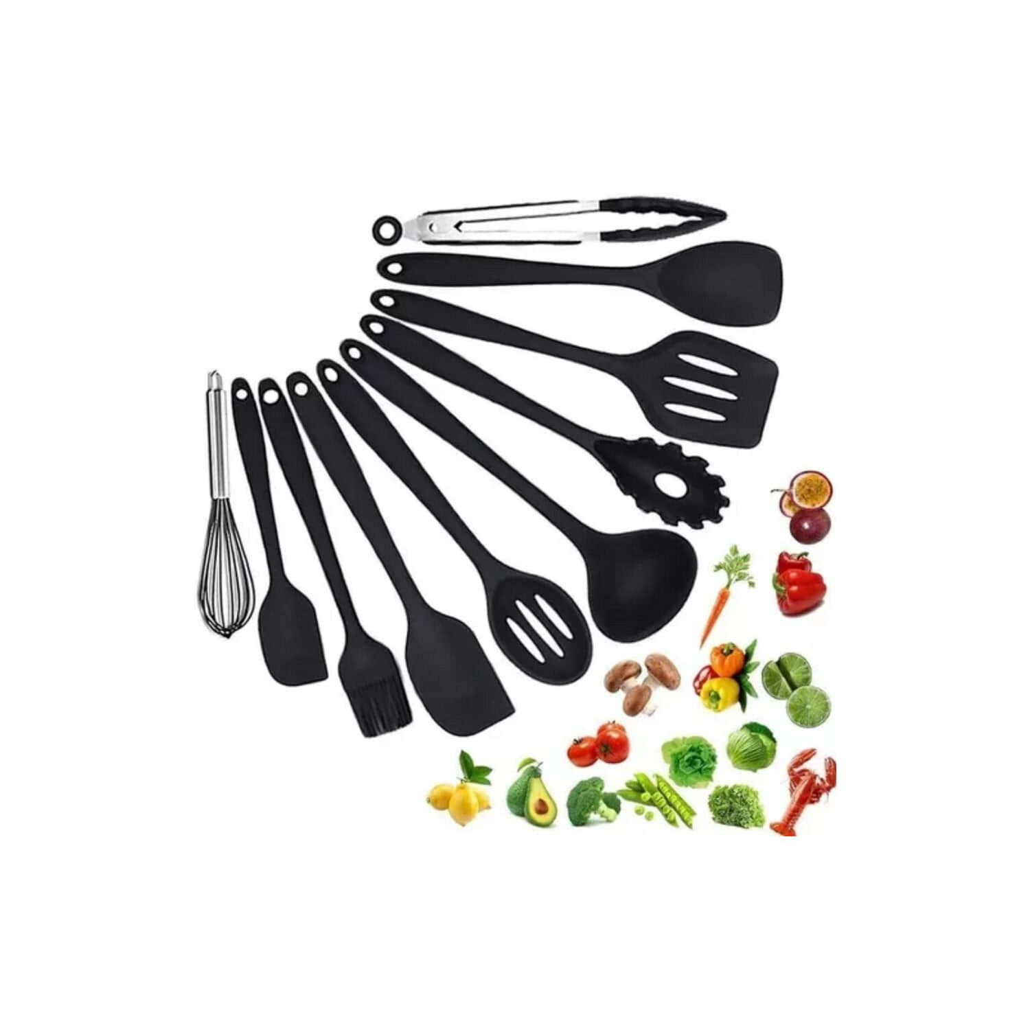 Set 10 Utensilios Cocina Silicona Antiadherente Negro image number 3.0