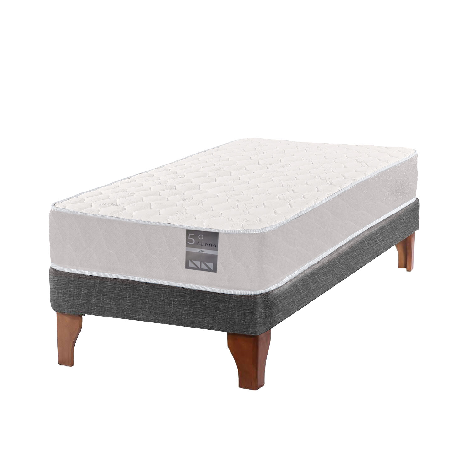Cama Europea 1 Plaza Luna 90x190 Cm Base Colch&oacute;n Madera Gris image number 1.0