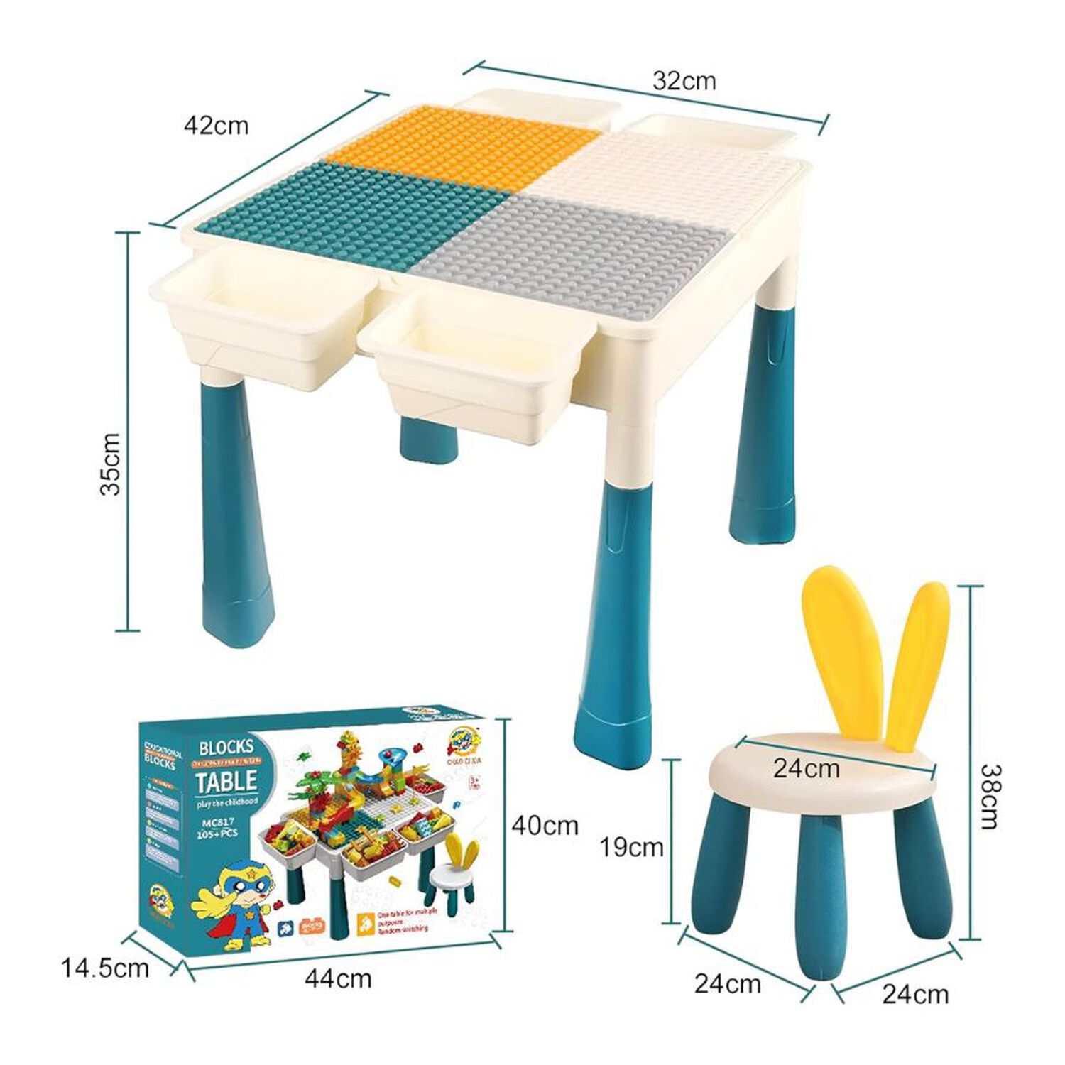 Mesa Did&aacute;ctica Bloques De Construcci&oacute;n 108pcs Azul image number 4.0