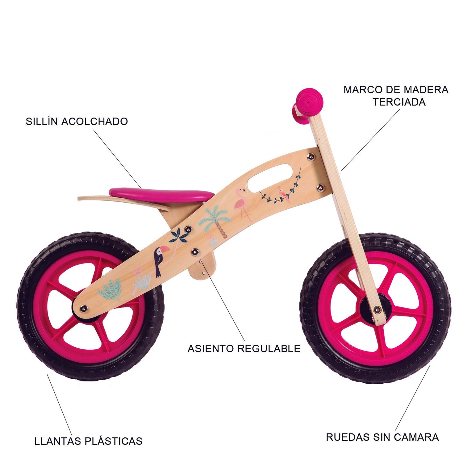 Bicicleta De Equilibrio Aprendizaje Madera Flamenco Rosa image number 8.0