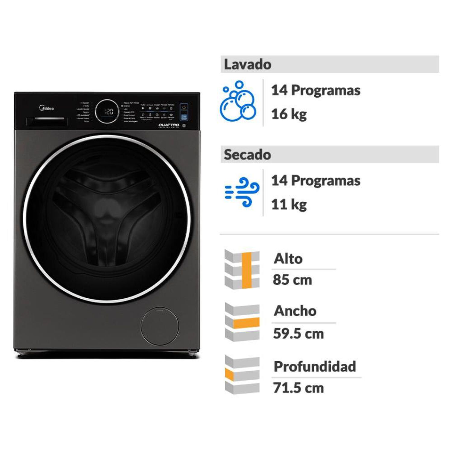 Lavadora Secadora Midea Mf210d160wb/t / 16 Kilos / 11 Kilos image number 1.0