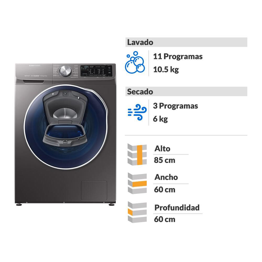Lavadora-Secadora Samsung / WD10N64FOOX / 10.5 Kg / 6 Kg image number 1.0