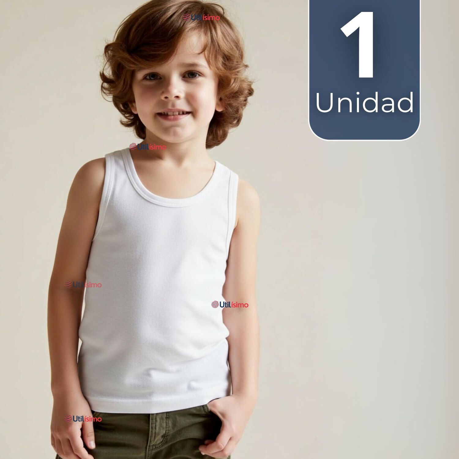 Camiseta Sin Manga B&aacute;sica Suave 100% Algod&oacute;n Blanco Ni&ntilde;o image number 0.0