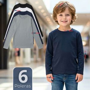 Pack 6 Poleras Camisetas Polar Primera Capa Cuello Redondo Manga Larga Colores Surtido Ni&ntilde;o