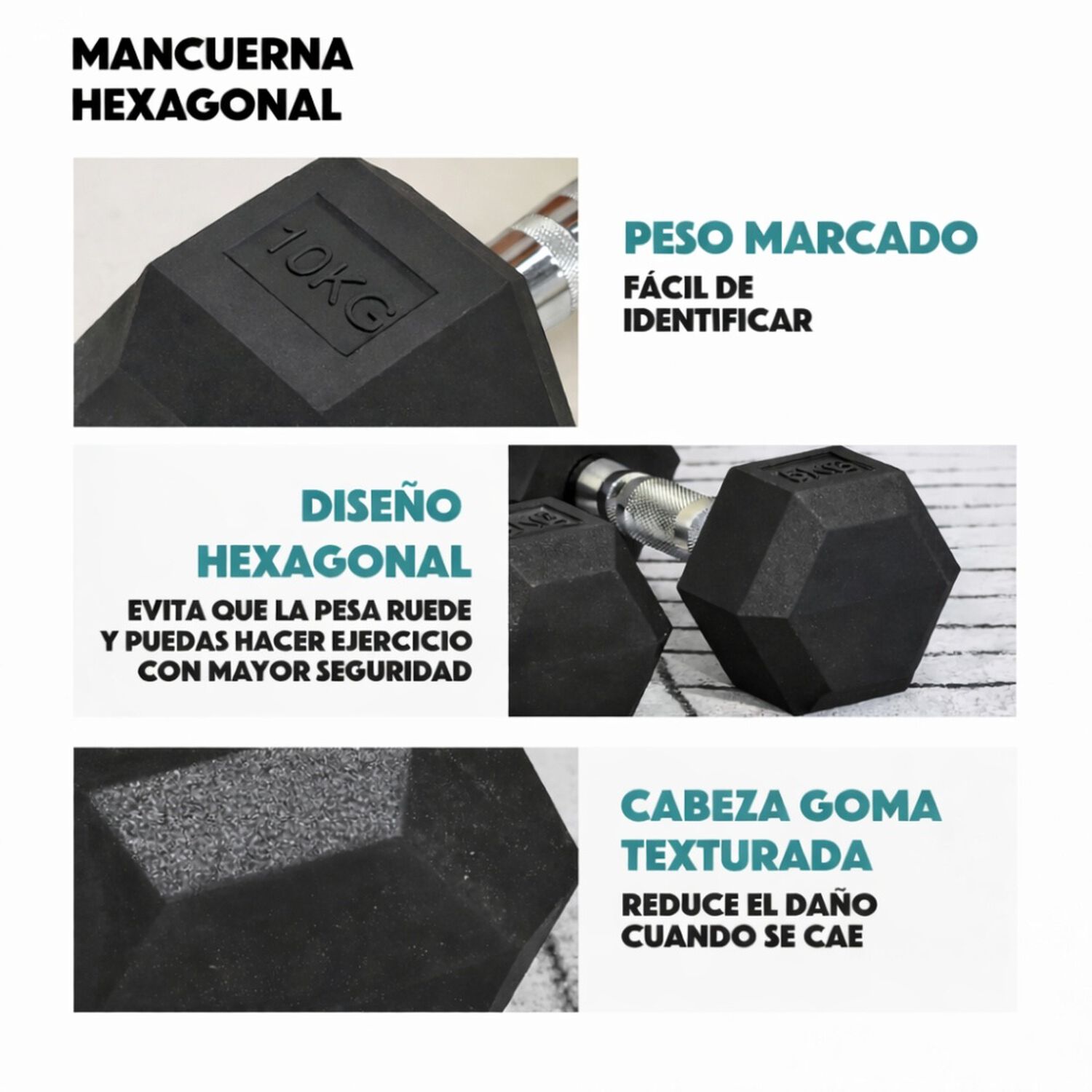Mancuerna Hexagonal 10kg Acero Caucho Antideslizante image number 3.0