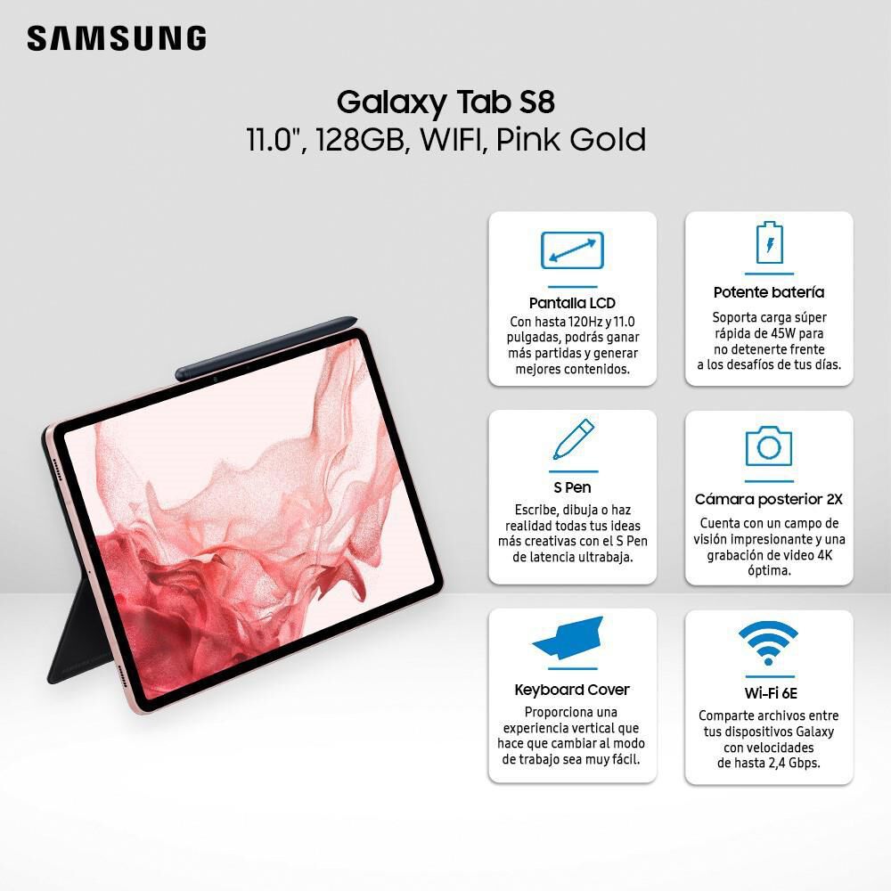 Tablet 11" Samsung Galaxy Tab S8 + Keyboard Cover / 8 GB RAM /  128 GB image number 9.0