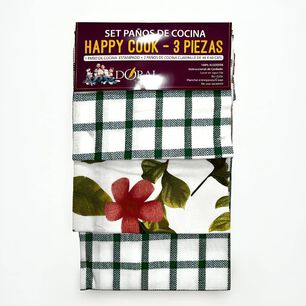 Set 3 Pa&ntilde;os De Cocina Happy Cook Verde