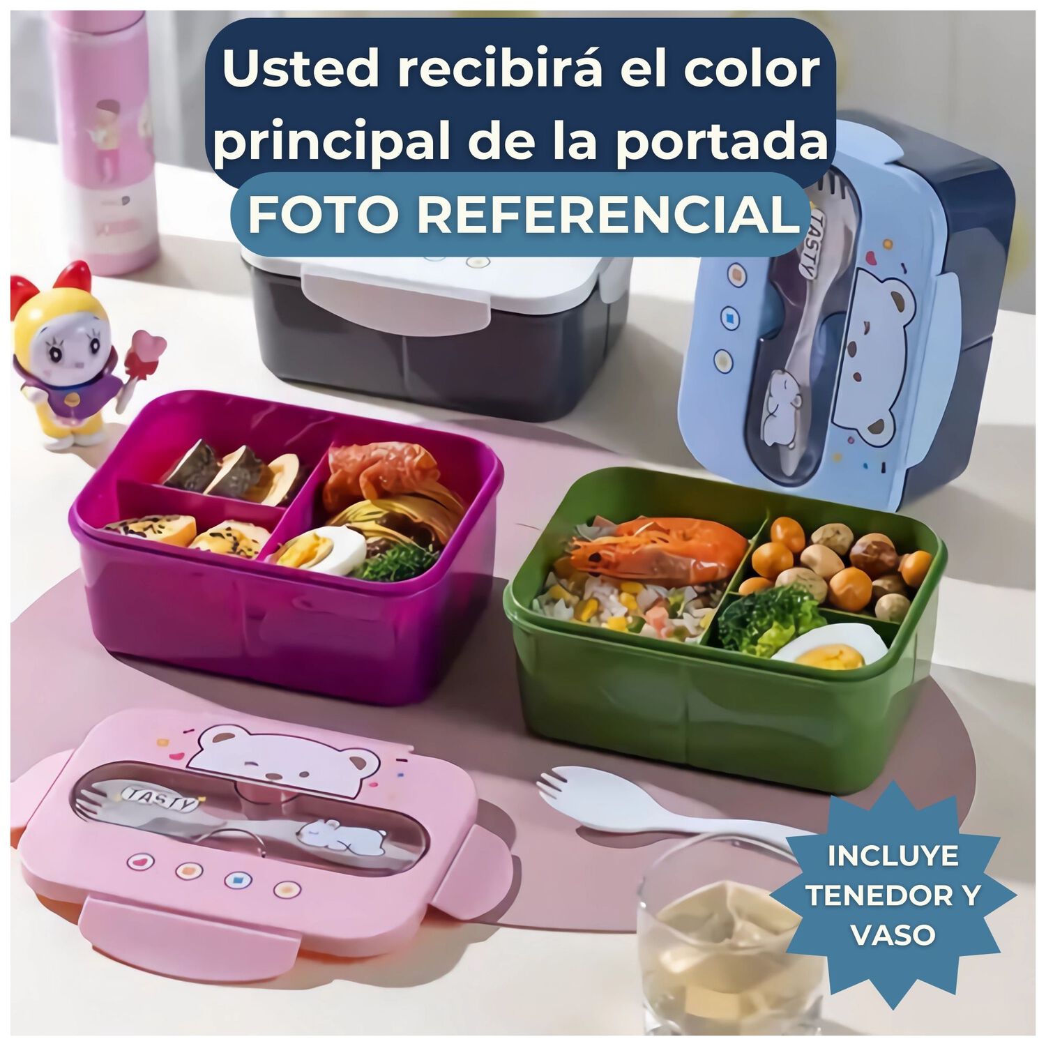 Fiambrera Contenedor Osito Tasty 1200 Ml + Cubiertos T&aacute;per Infantil Green image number 4.0