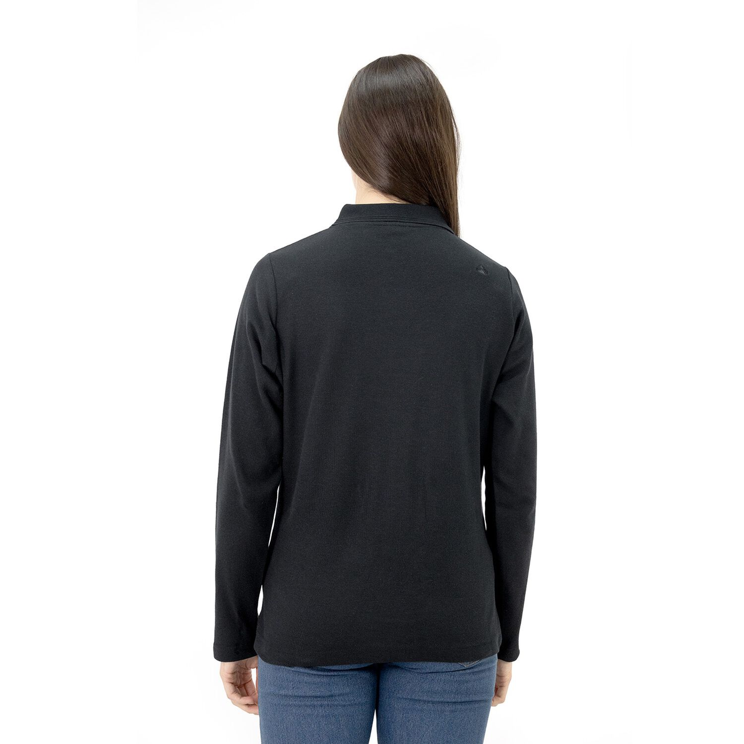 Polera Pique Quebec Manga Larga Negro Mujer image number 3.0