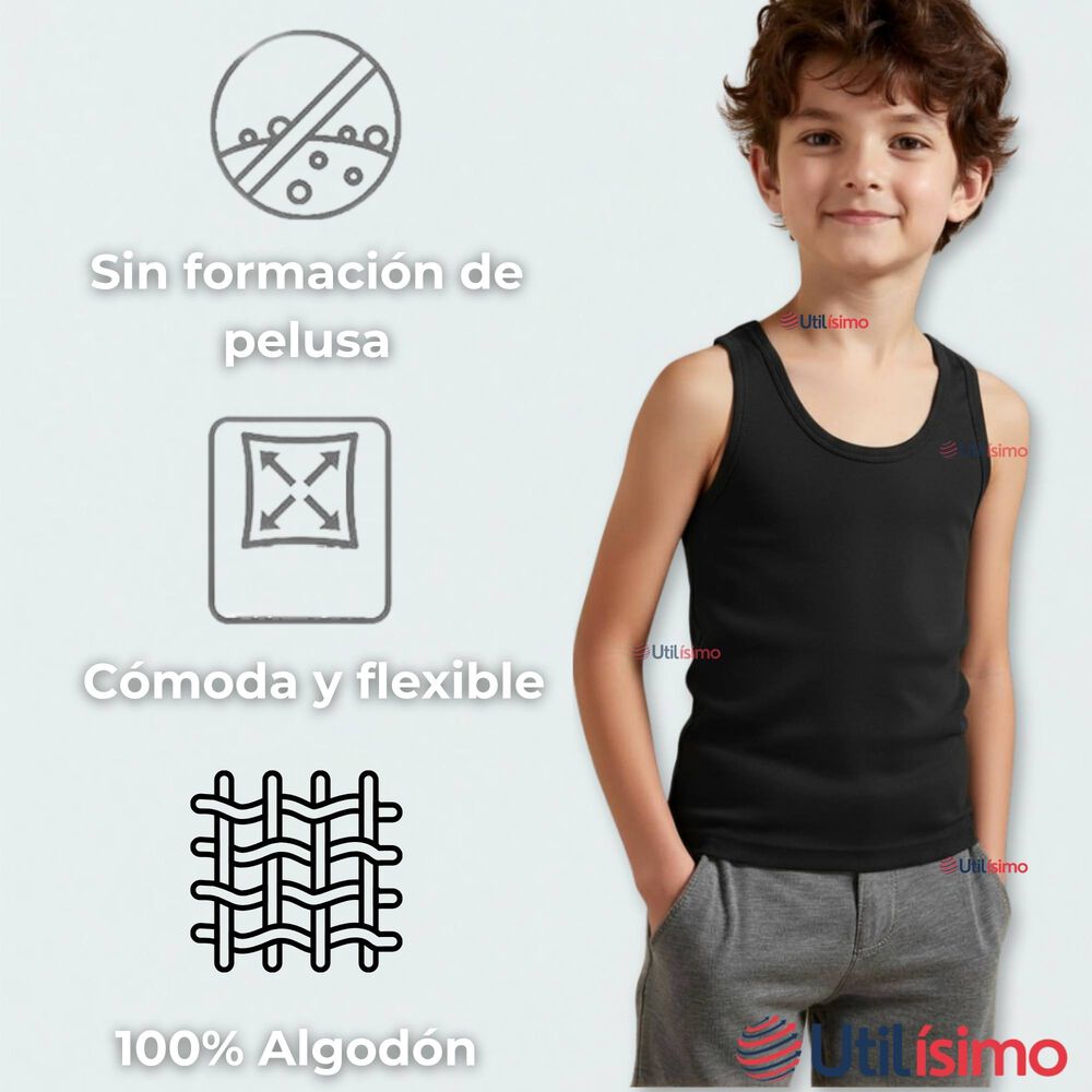 Pack 6 Camiseta Sin Manga B&aacute;sica Suave 100% Algod&oacute;n Colores Surtidos Ni&ntilde;o Juvenil Y Adulto image number 7.0