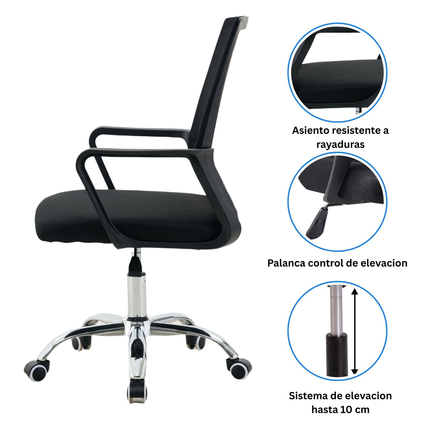 Silla De Oficina Ergon&oacute;mica Santiago Con Altura Ajustable Y Soporte Lumbar image number 3.0