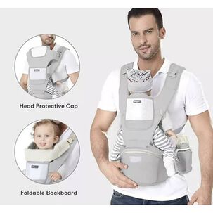 Mochila Porta Bebes Ergon&oacute;mica Asiento Multifuncional 6 En 2 Gris