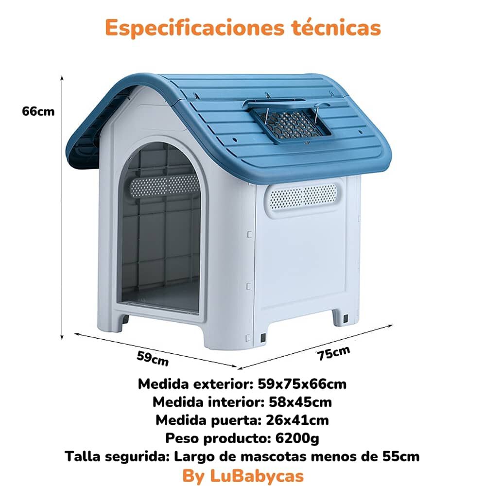 Casa De Perro Mascota Exterior Mediana 75cm Azul Lubabycas image number 4.0